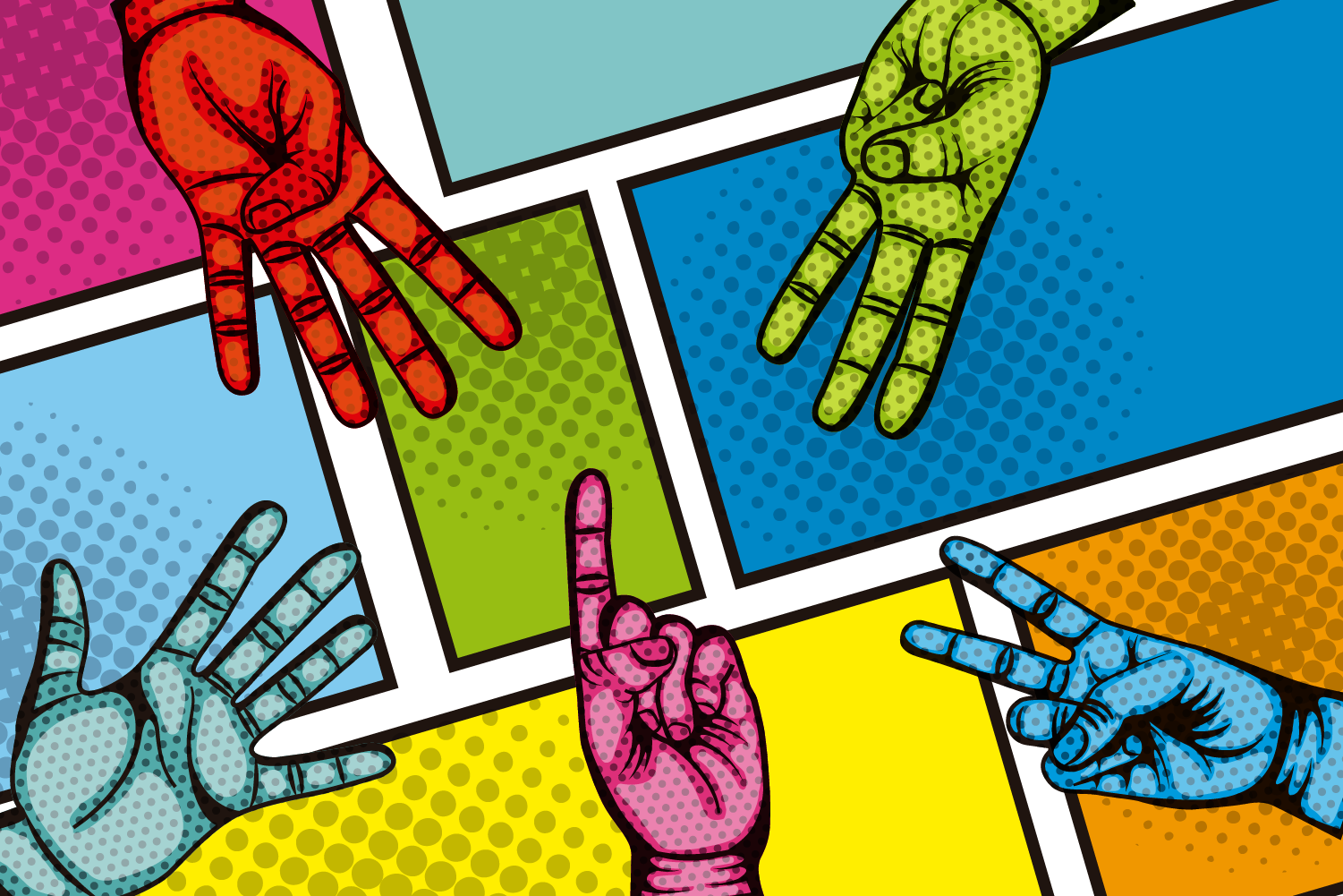 Lots of hand gestures in a pop art style​