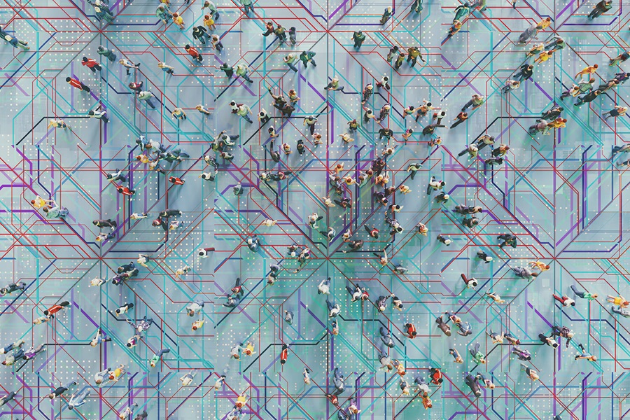 People navigating connected lines